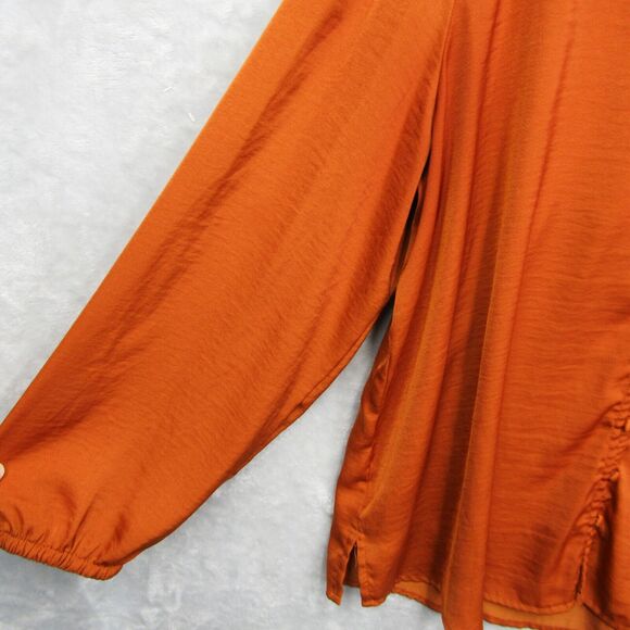 Ava & Viv Satin Blouse Top V-Neck Button Down Long Sleeve Rust Orange 1X - Picture 8 of 9